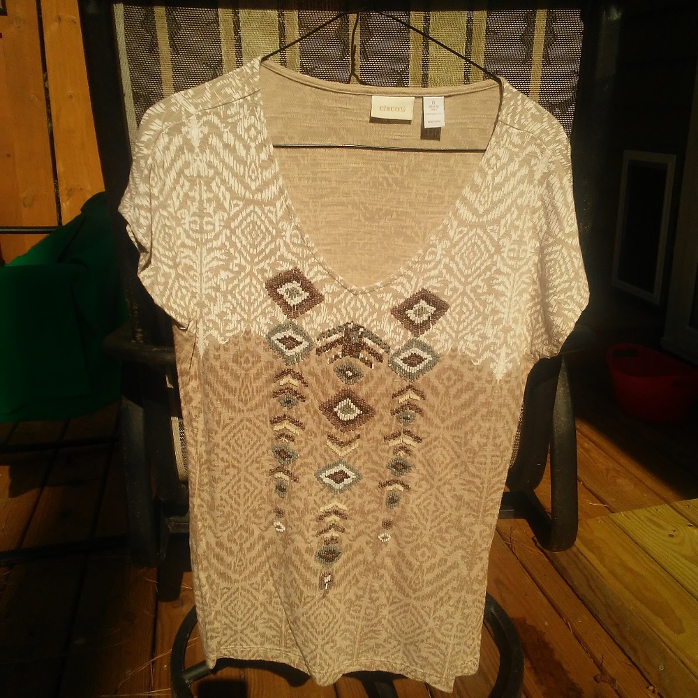 Chico's Two-Tone Beaded Top Size 0